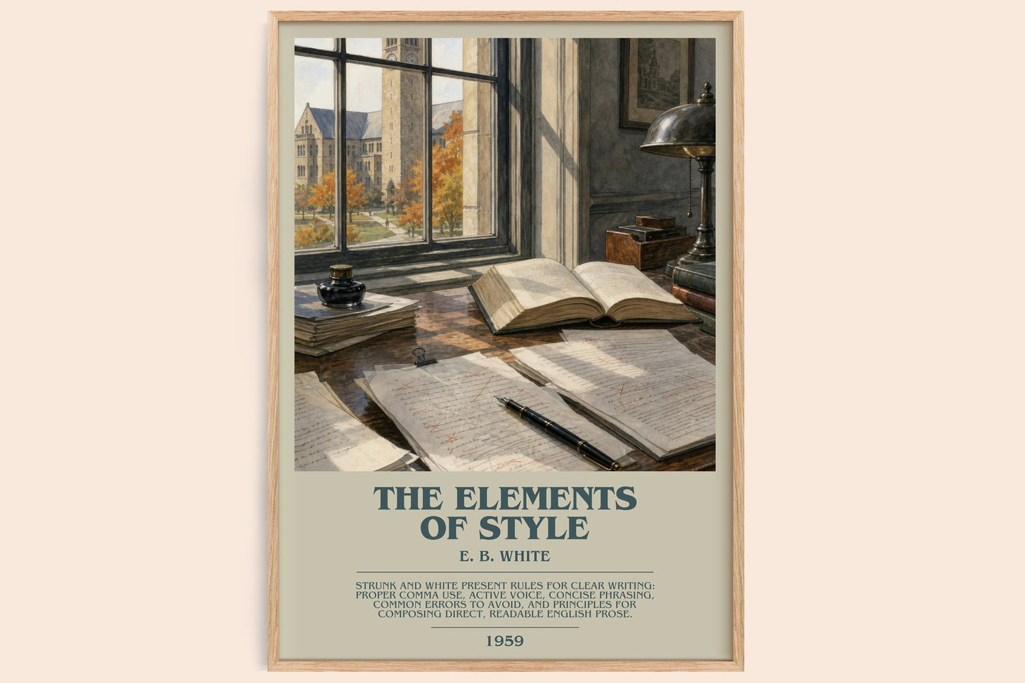 The Elements Of Style bookish book poster by E. B. White – framed literary art print