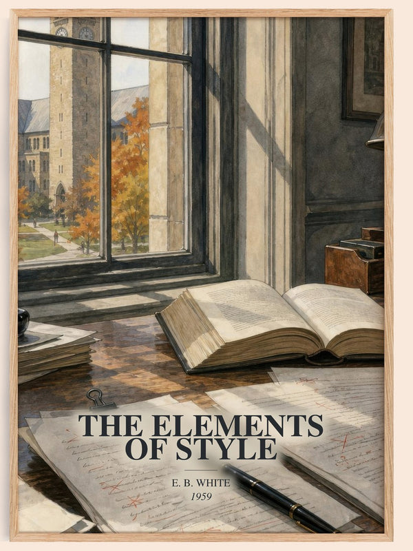 The Elements Of Style watercolour book poster by E. B. White – framed literary art print