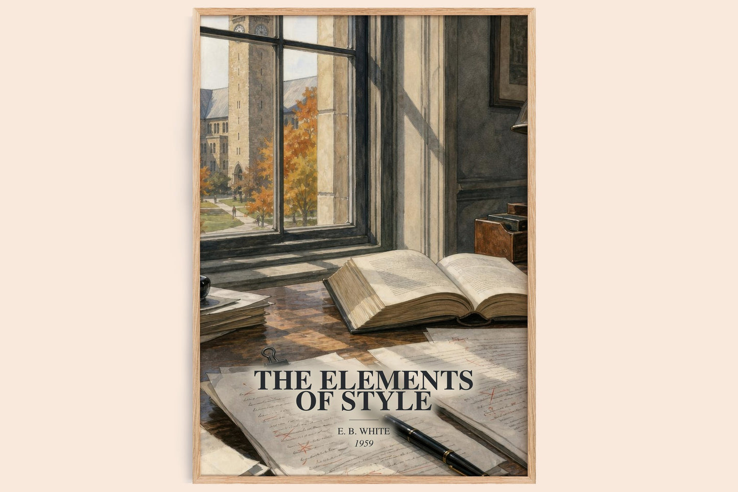 The Elements Of Style watercolour book poster by E. B. White – framed literary art print