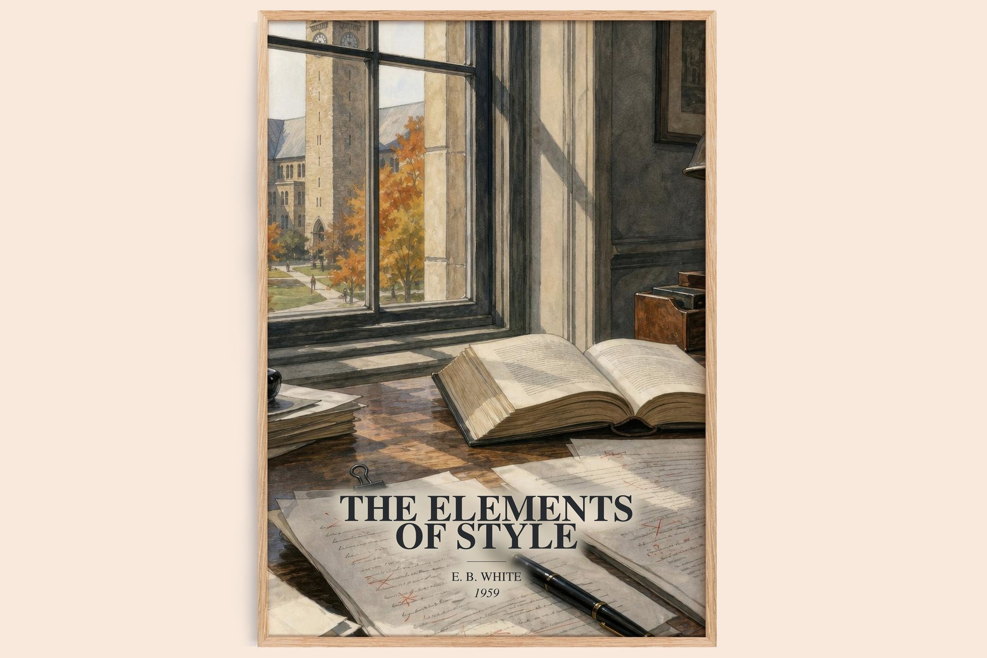 The Elements Of Style watercolour book poster by E. B. White – framed literary art print