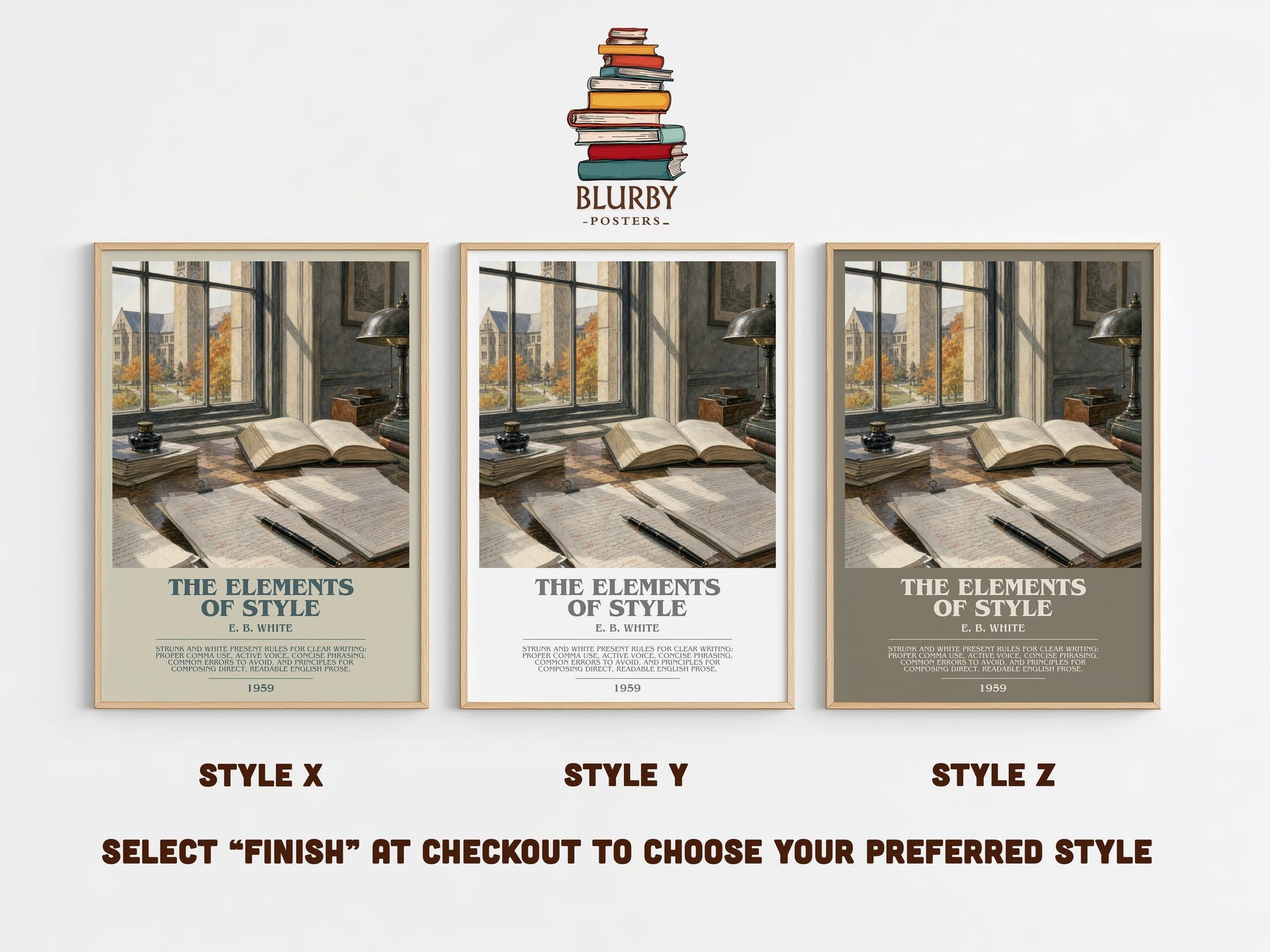 The Elements Of Style bookish print in frame leaning in hallway – non fiction wall art