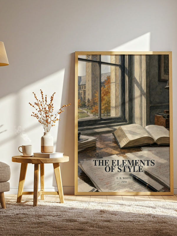 The Elements Of Style watercolour print in frame leaning in hallway – non fiction wall art