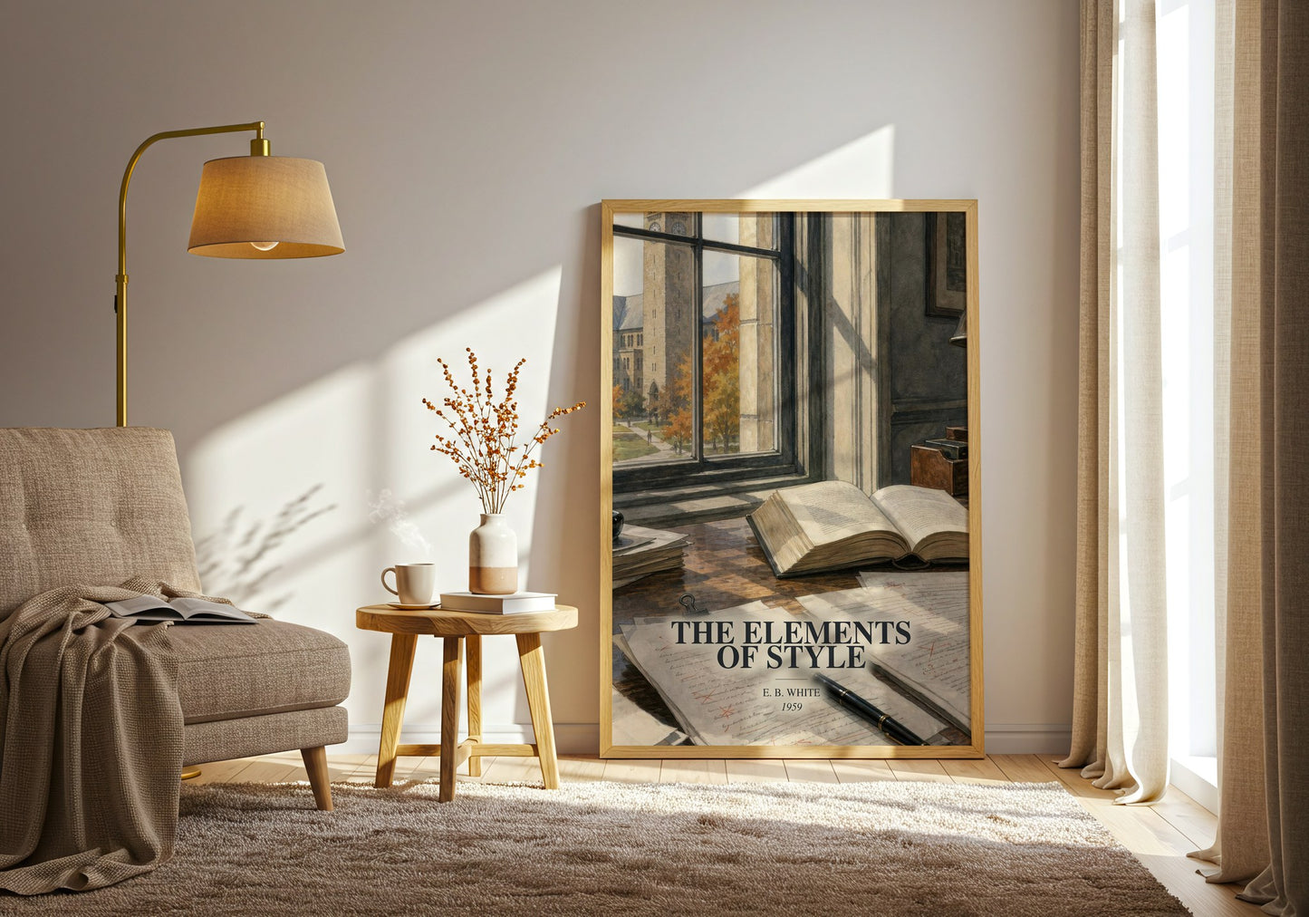 The Elements Of Style watercolour print in frame leaning in hallway – non fiction wall art