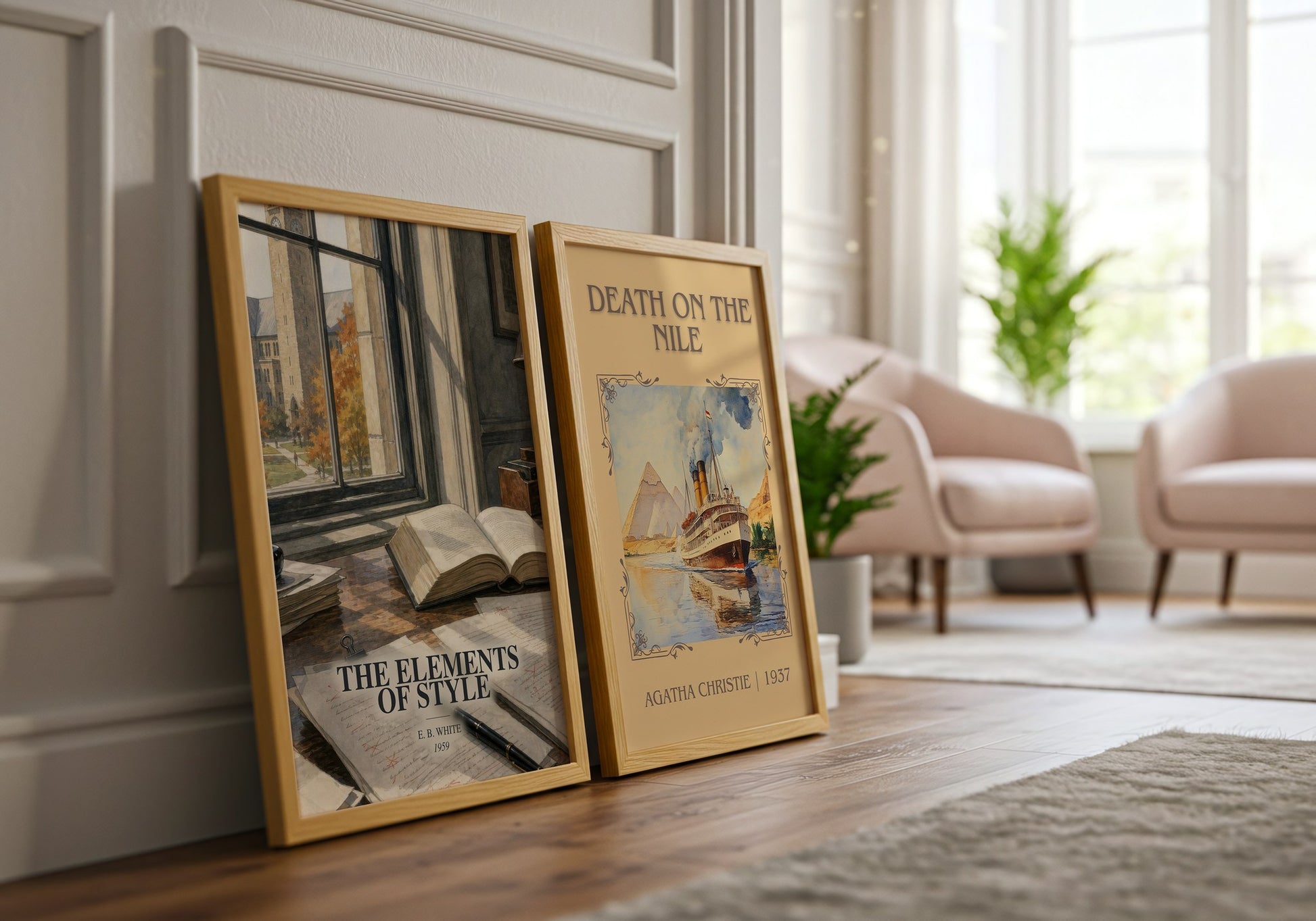 The Elements Of Style watercolour print framed by window – literary home decor