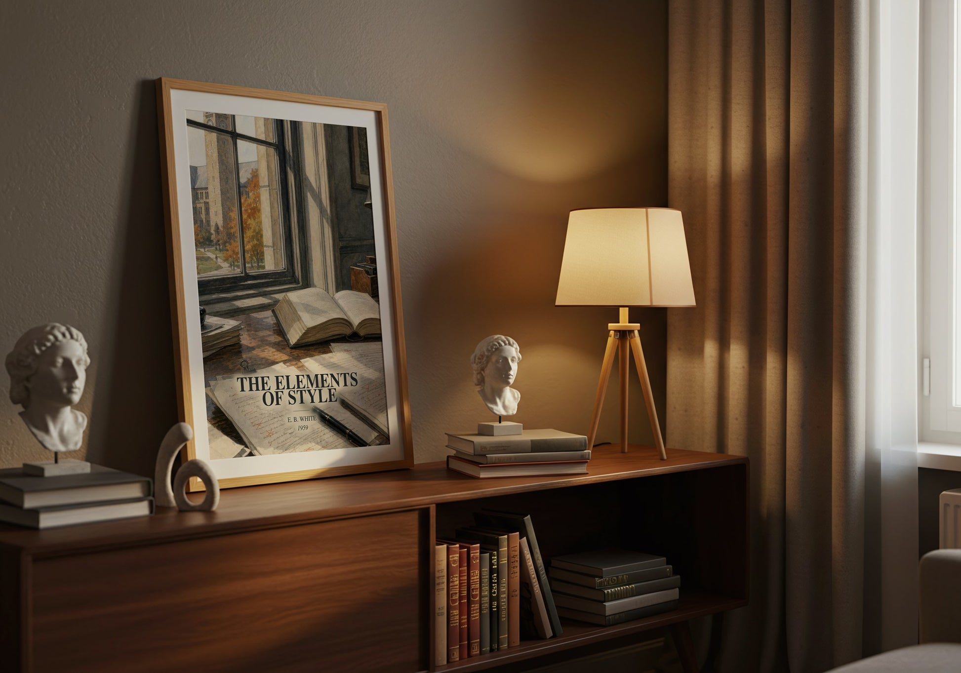 The Elements Of Style watercolour print on bookshelf – E. B. White fan gift