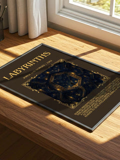 Labyrinths Minimalist Book Poster by Jorge Luis Borges – print on a sunlit desk