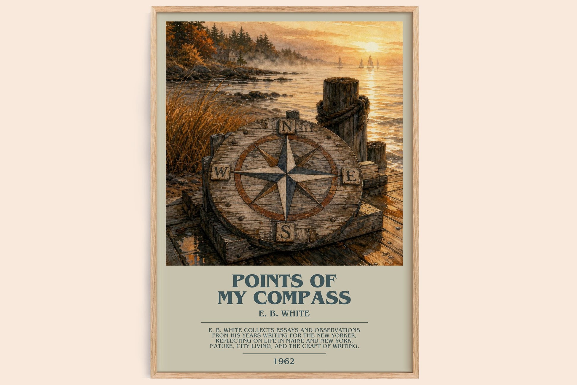 Points Of My Compass bookish book poster by E. B. White – framed literary art print