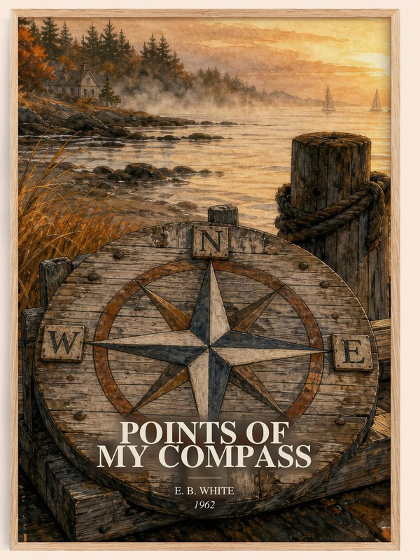 Points Of My Compass watercolour book poster by E. B. White – framed literary art print