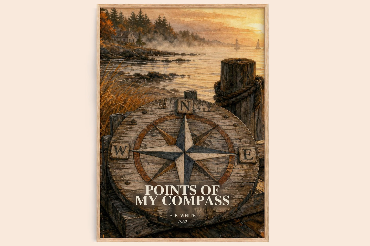 Points Of My Compass watercolour book poster by E. B. White – framed literary art print