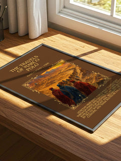 The Travels of Marco Polo Minimalist Book Poster by Marco Polo – print on a sunlit desk