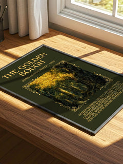The Golden Bough Minimalist Book Poster by James George Frazer – print on a sunlit desk