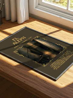 El Aleph Minimalist Book Poster by Jorge Luis Borges – print on a sunlit desk