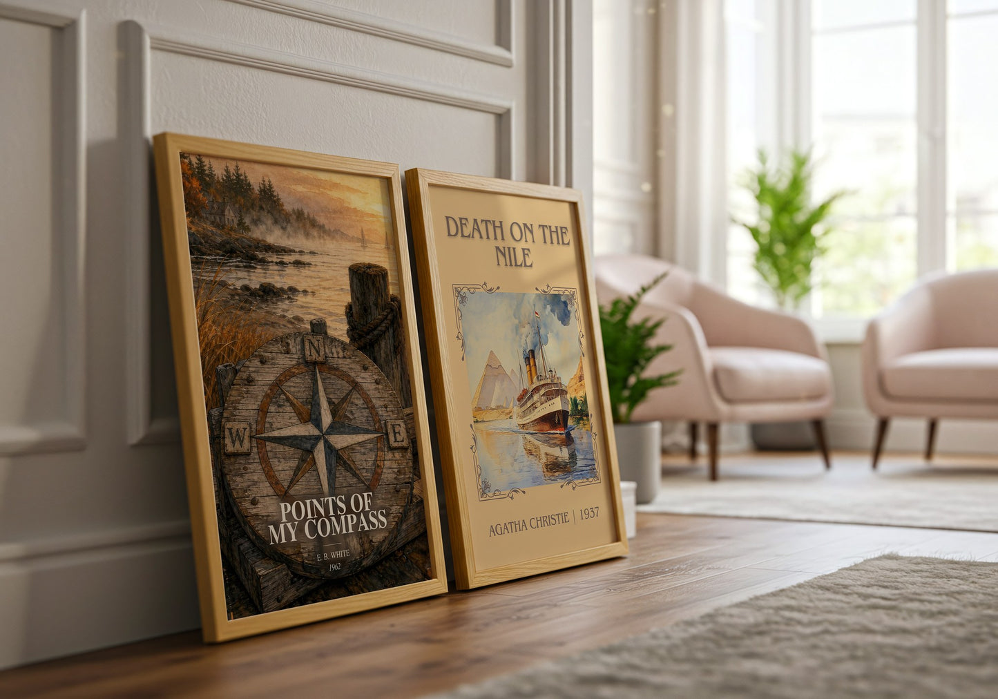 Points Of My Compass watercolour print framed by window – literary home decor