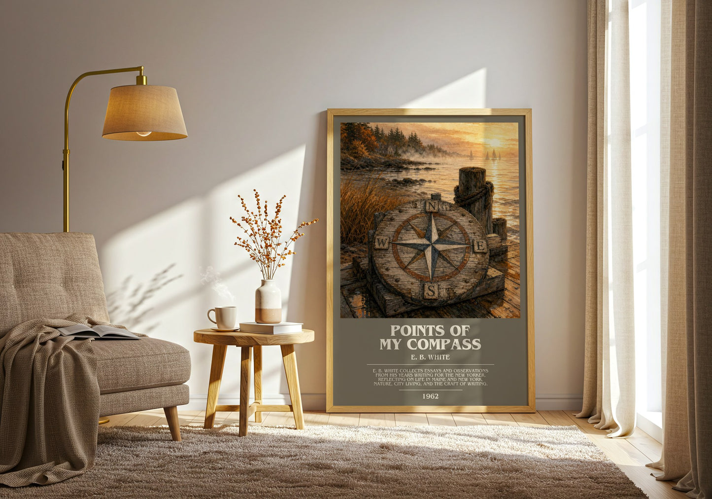 Points Of My Compass bookish print on bookshelf – E. B. White fan gift
