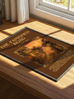 The Famished Road Minimalist Book Poster by Ben Okri – print on a sunlit desk