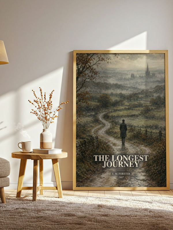 The Longest Journey watercolour print in frame leaning in hallway – classic literature wall art