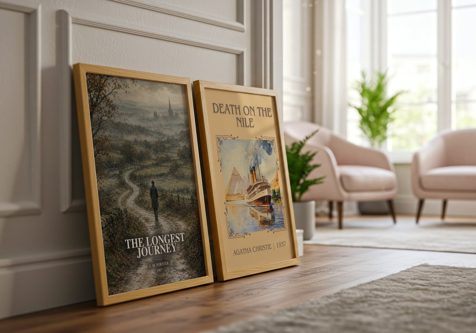 The Longest Journey watercolour print framed by window – literary home decor