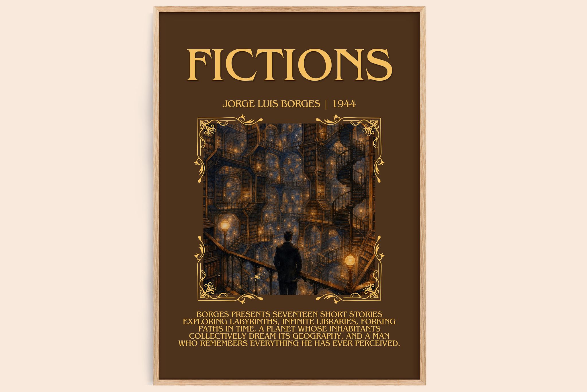 Fictions Minimalist Book Poster by Jorge Luis Borges