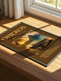 Omeros Minimalist Book Poster by Derek Walcott – print on a sunlit desk
