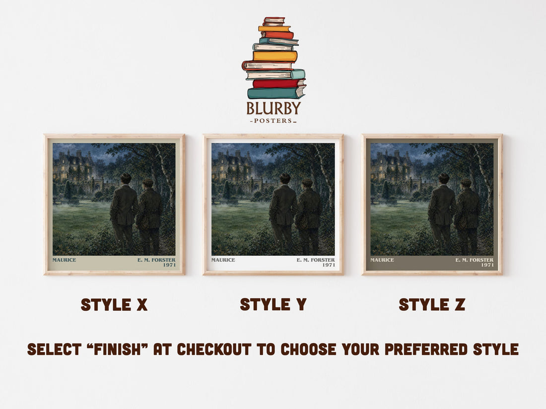 Maurice literary print in frame leaning in hallway – literary fiction wall art (mockup)