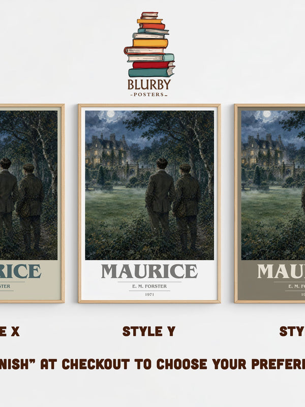 Maurice book cover print in frame leaning in hallway – literary fiction wall art