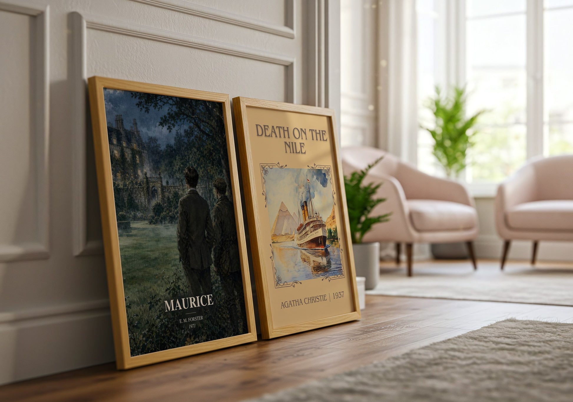 Maurice watercolour print framed by window – literary home decor