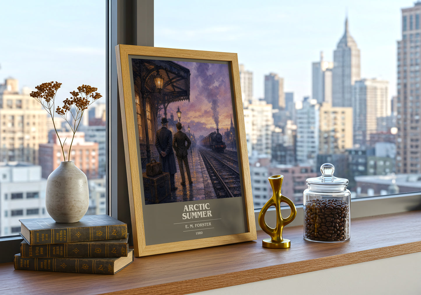 Arctic Summer book cover print framed by window – literary home decor