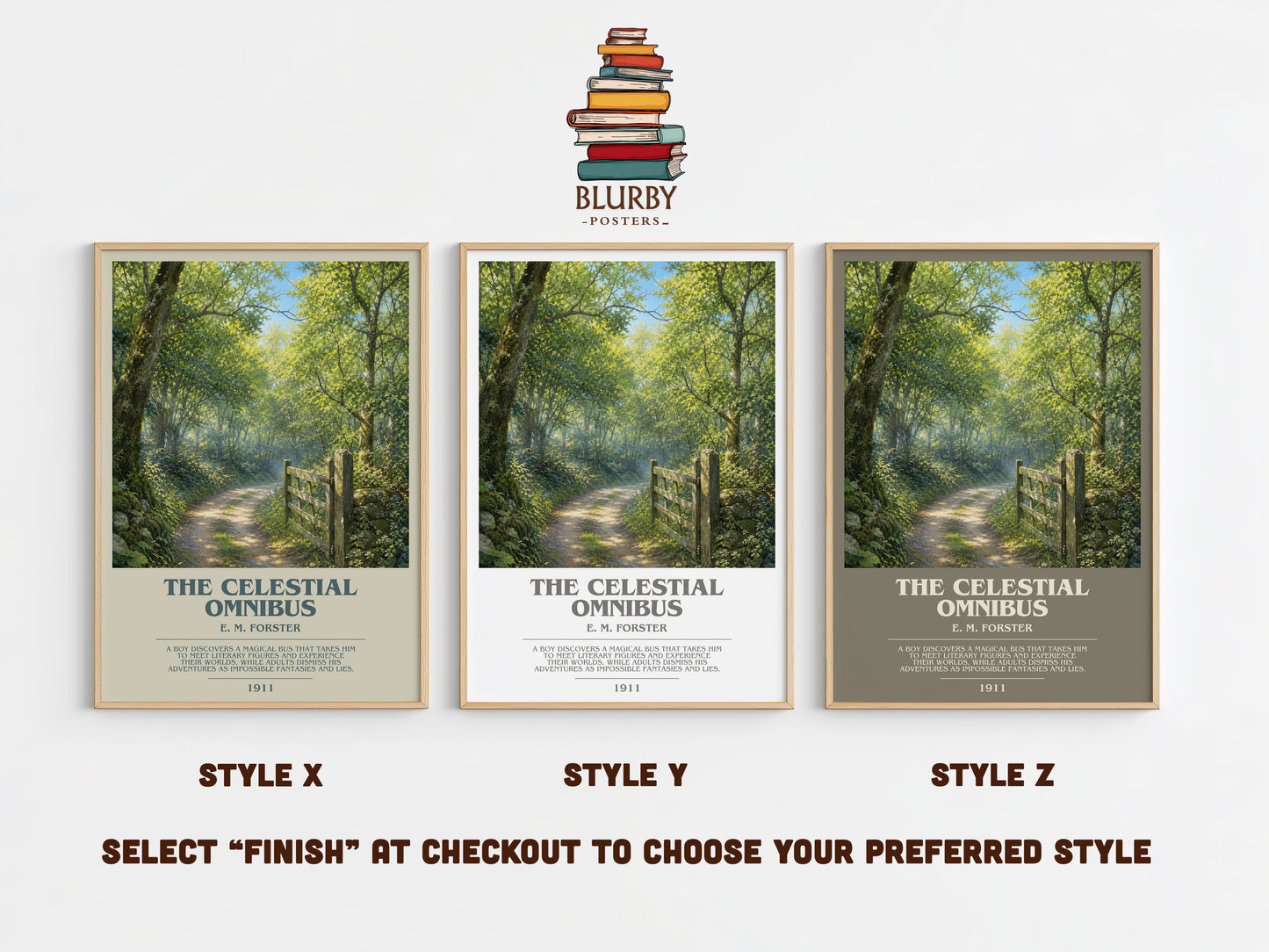 The Celestial Omnibus bookish print in frame leaning in hallway – literary fiction wall art