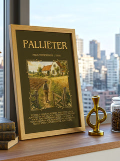 Pallieter Minimalist Book Poster by Felix Timmermans – framed print on a city-view windowsill