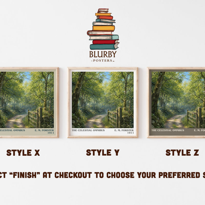 The Celestial Omnibus literary print in frame leaning in hallway – literary fiction wall art