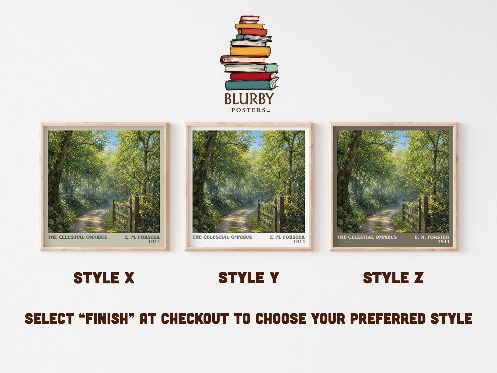 The Celestial Omnibus literary print in frame leaning in hallway – literary fiction wall art