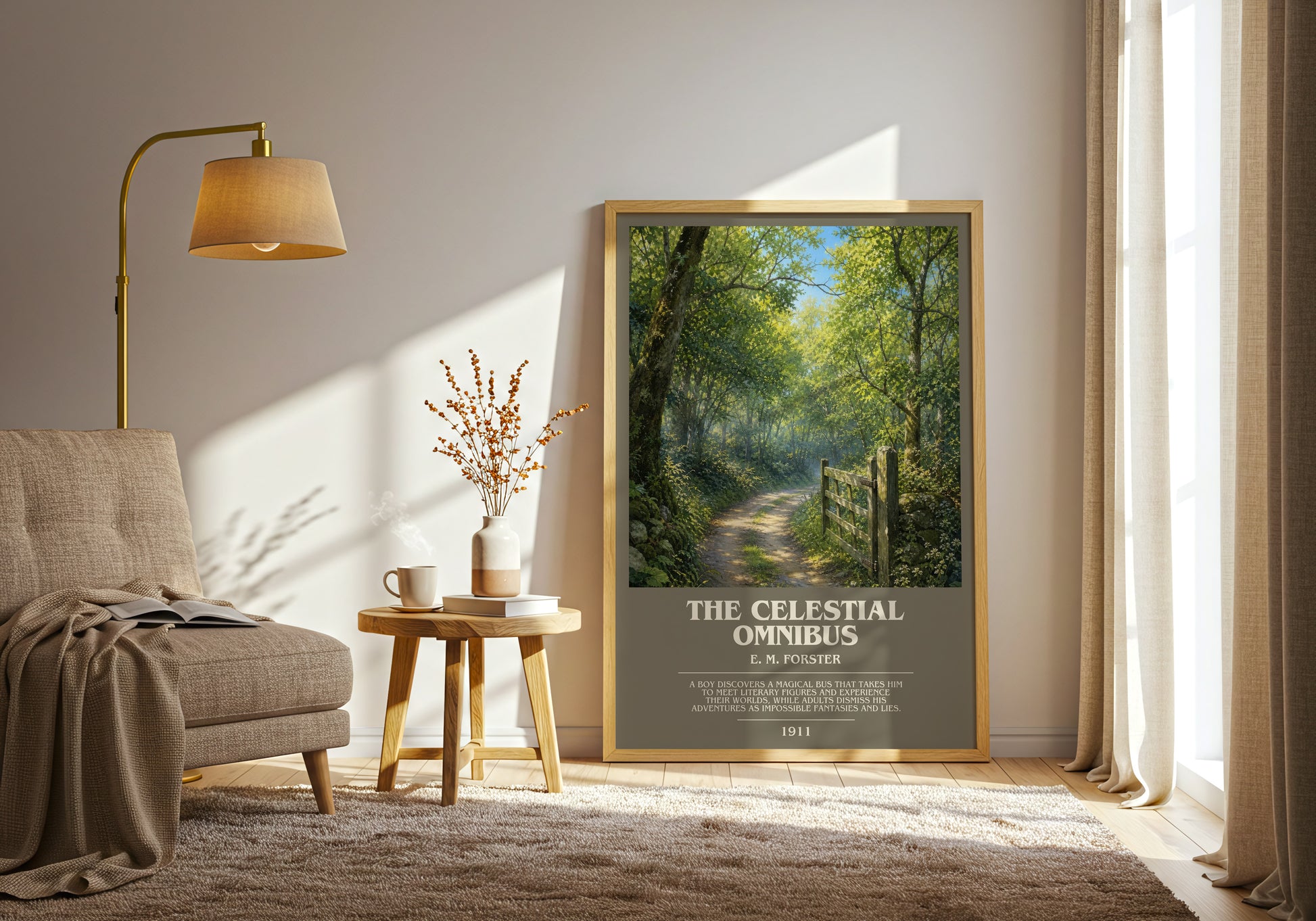 The Celestial Omnibus bookish print on bookshelf – E. M. Forster fan gift