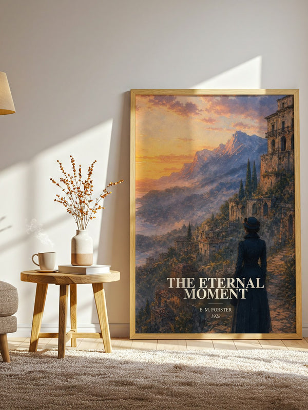 The Eternal Moment watercolour print in frame leaning in hallway – literary fiction wall art