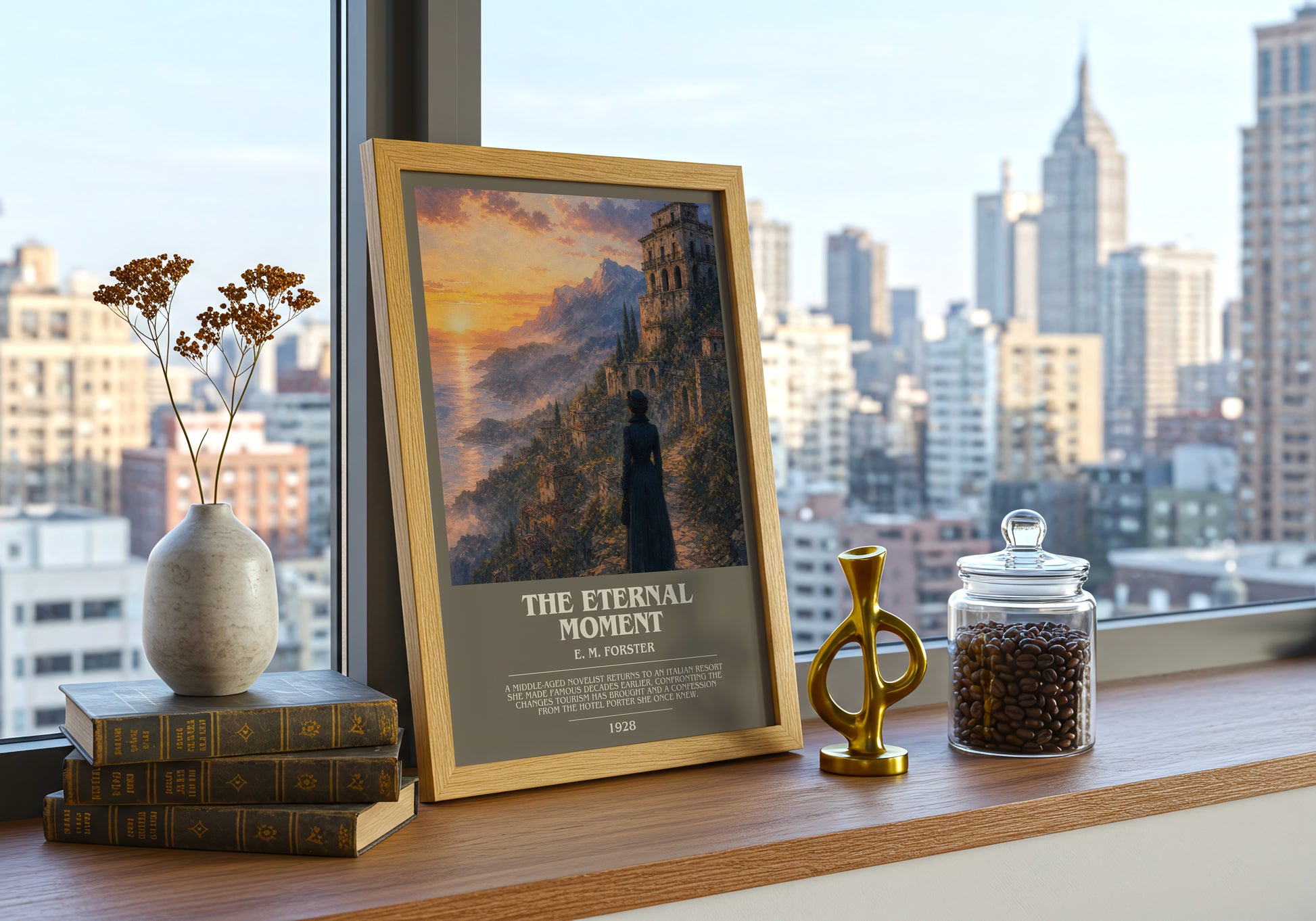 The Eternal Moment bookish print framed by window – literary home decor