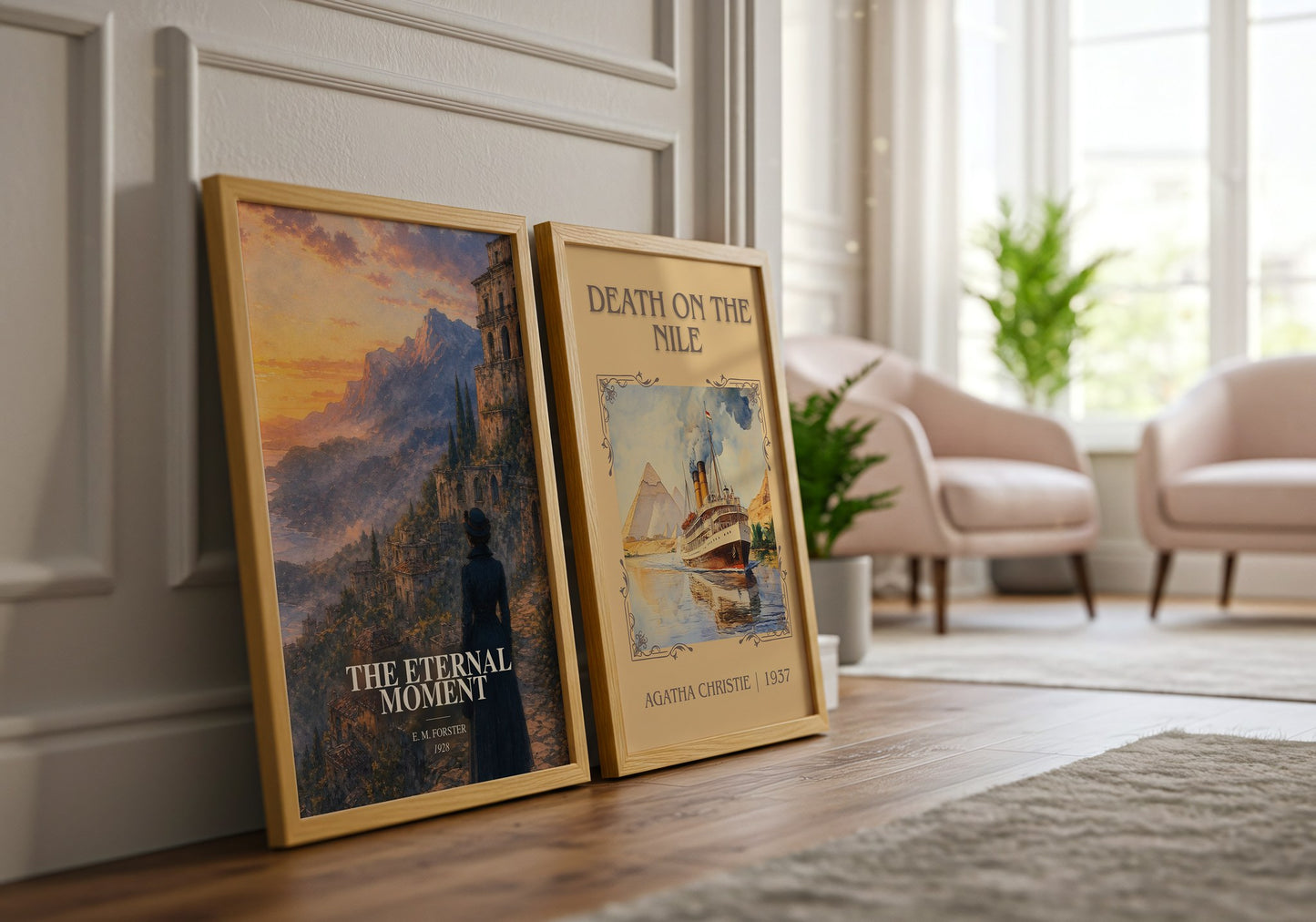 The Eternal Moment watercolour print framed by window – literary home decor