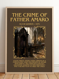 The Crime of Father Amaro Minimalist Book Poster by Eça de Queirós – framed print leaning on a wooden floor