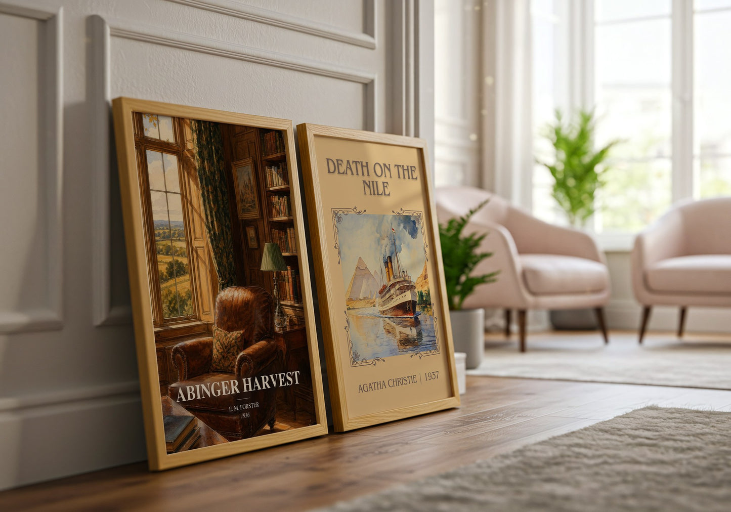 Abinger Harvest watercolour print framed by window – literary home decor