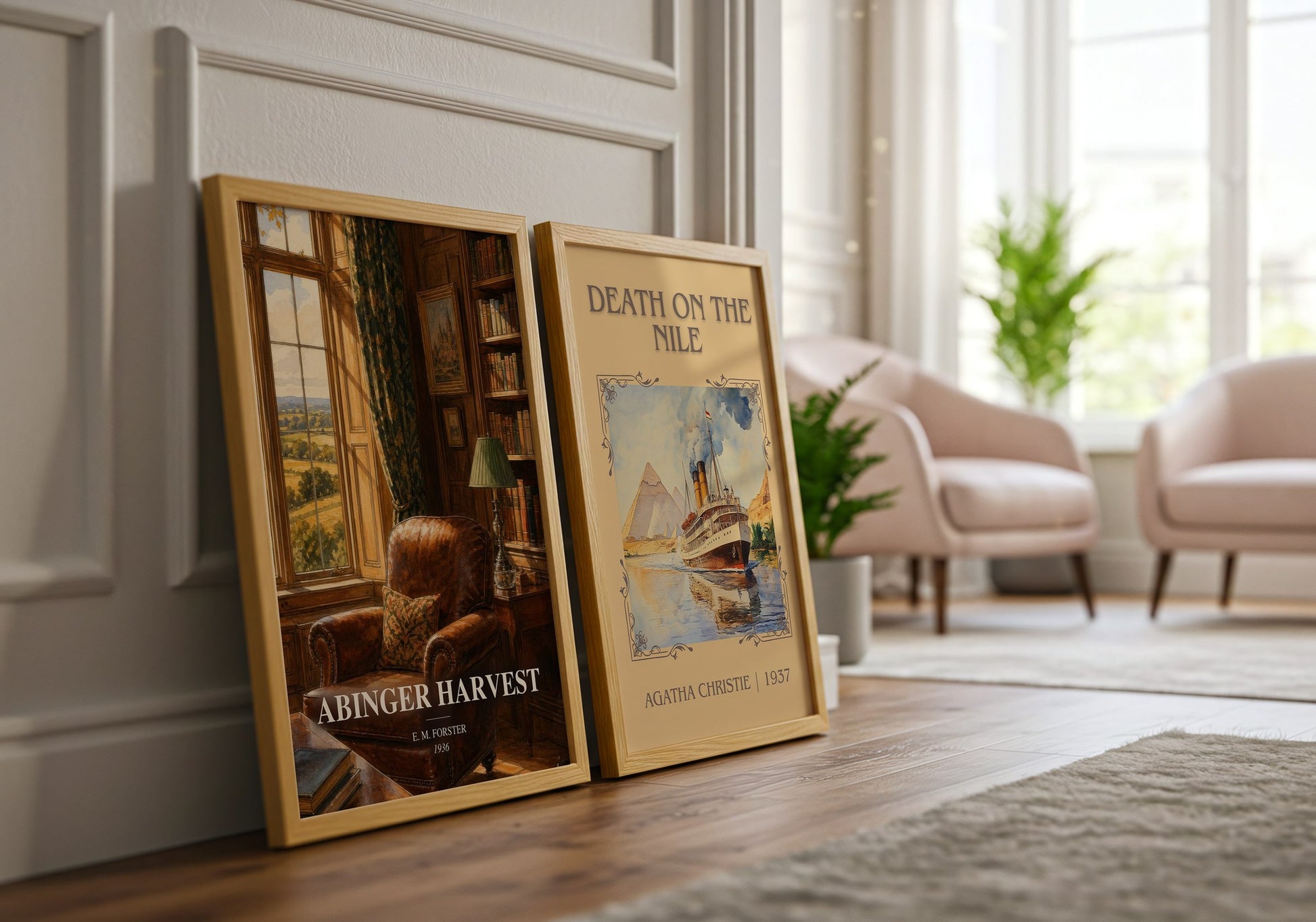 Abinger Harvest watercolour print framed by window – literary home decor