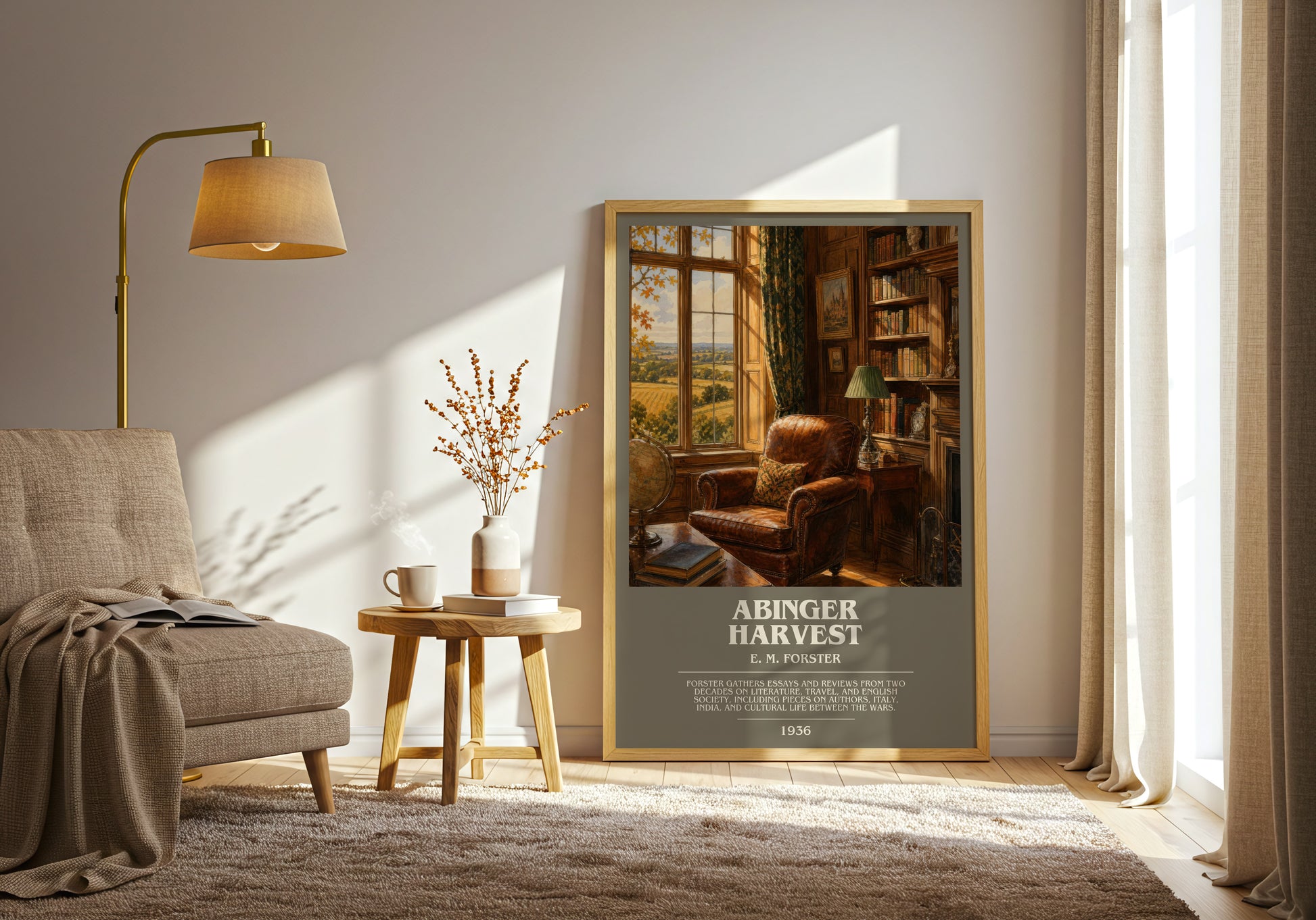 Abinger Harvest bookish print on bookshelf – E. M. Forster fan gift