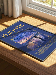 Flights Minimalist Book Poster by Olga Tokarczuk – print on a sunlit desk