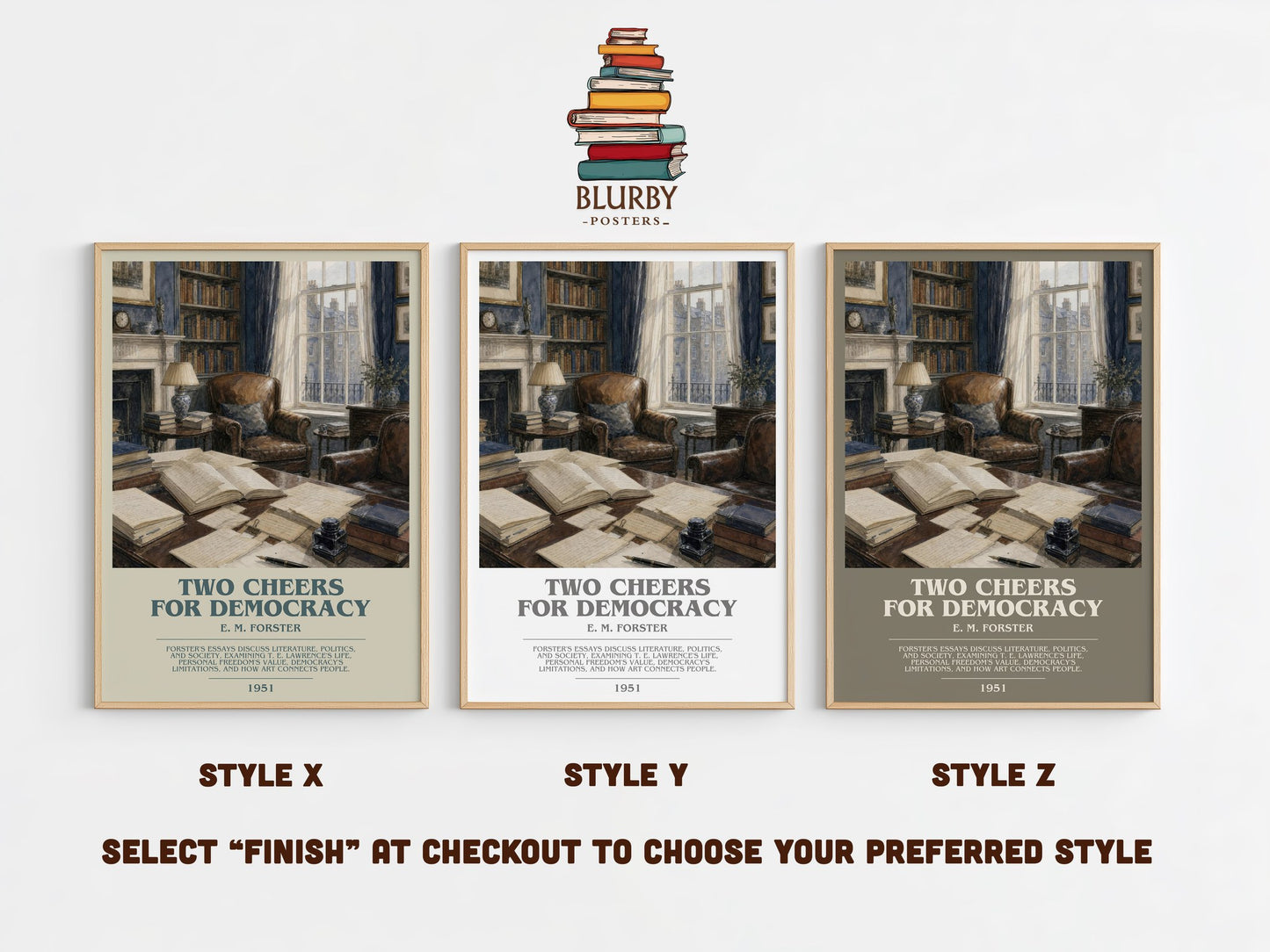 Two Cheers For Democracy bookish print in frame leaning in hallway – non fiction wall art