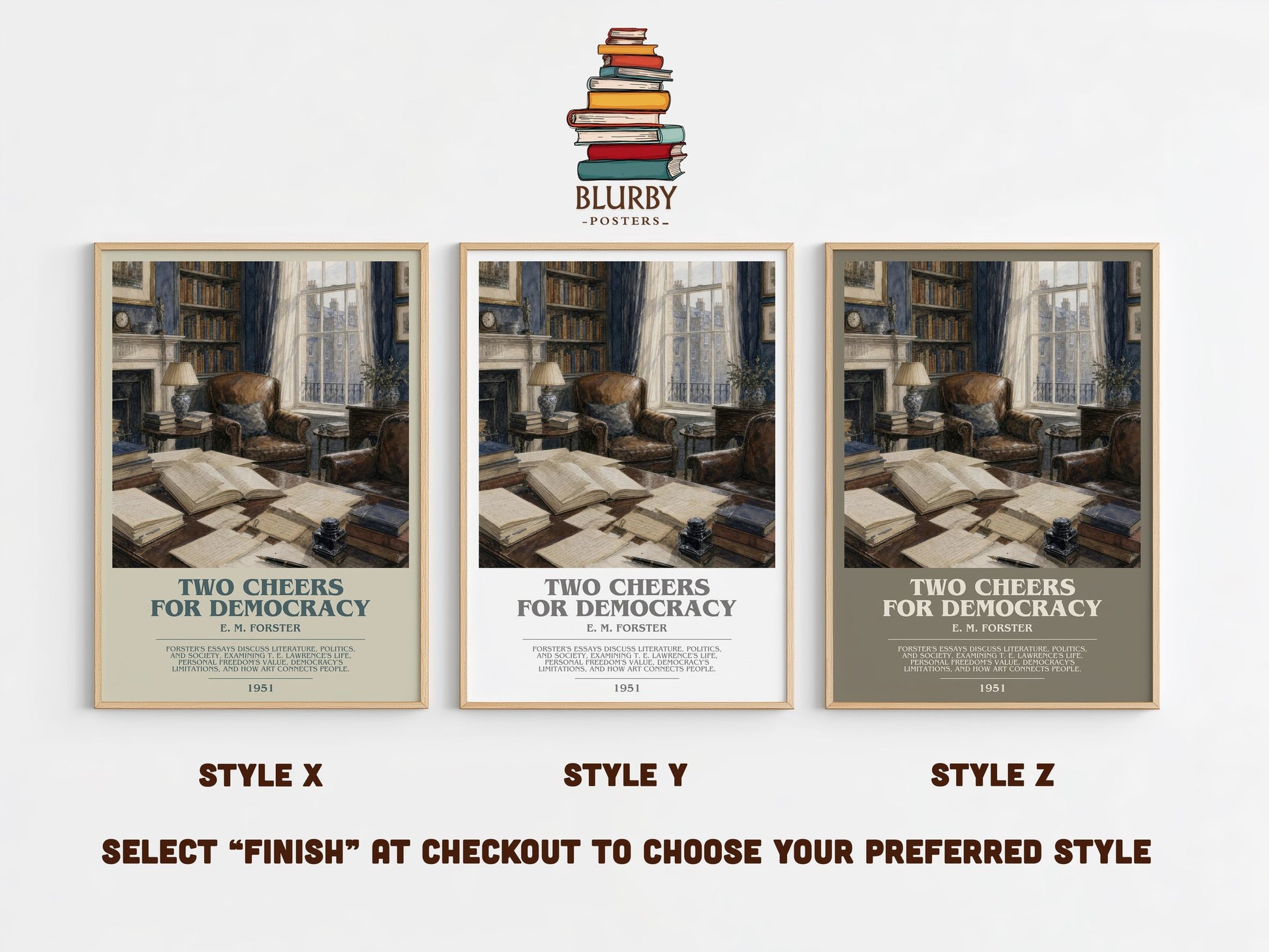 Two Cheers For Democracy bookish print in frame leaning in hallway – non fiction wall art