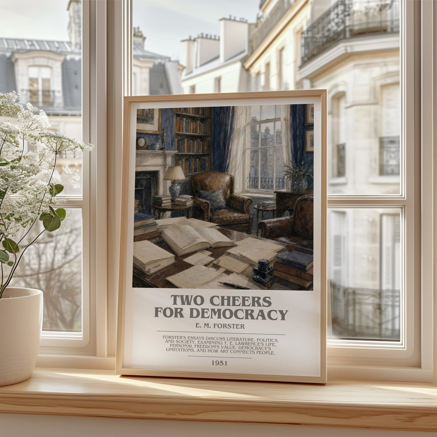 Two Cheers For Democracy bookish poster colour and style options – E. M. Forster book art