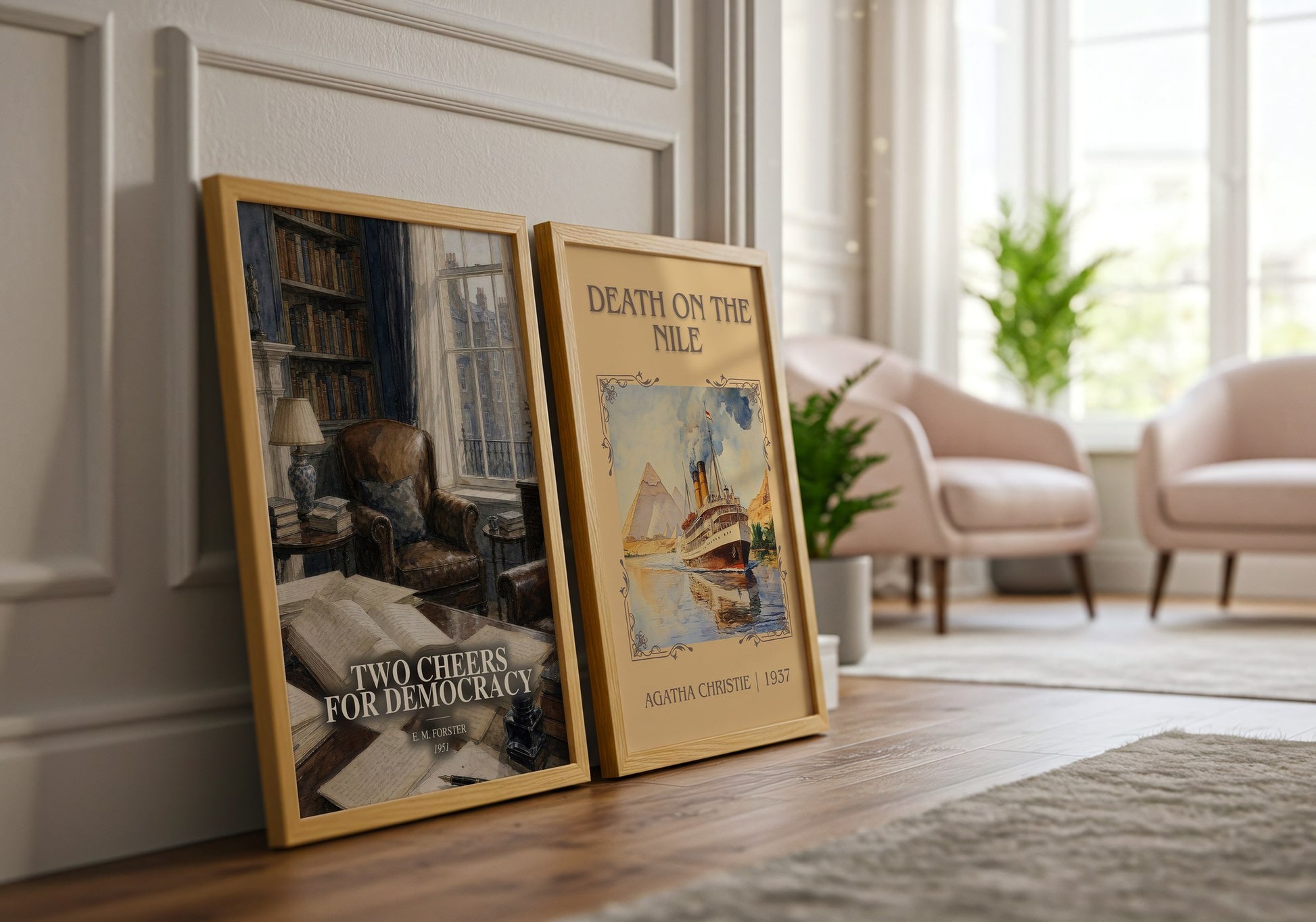 Two Cheers For Democracy watercolour print framed by window – literary home decor