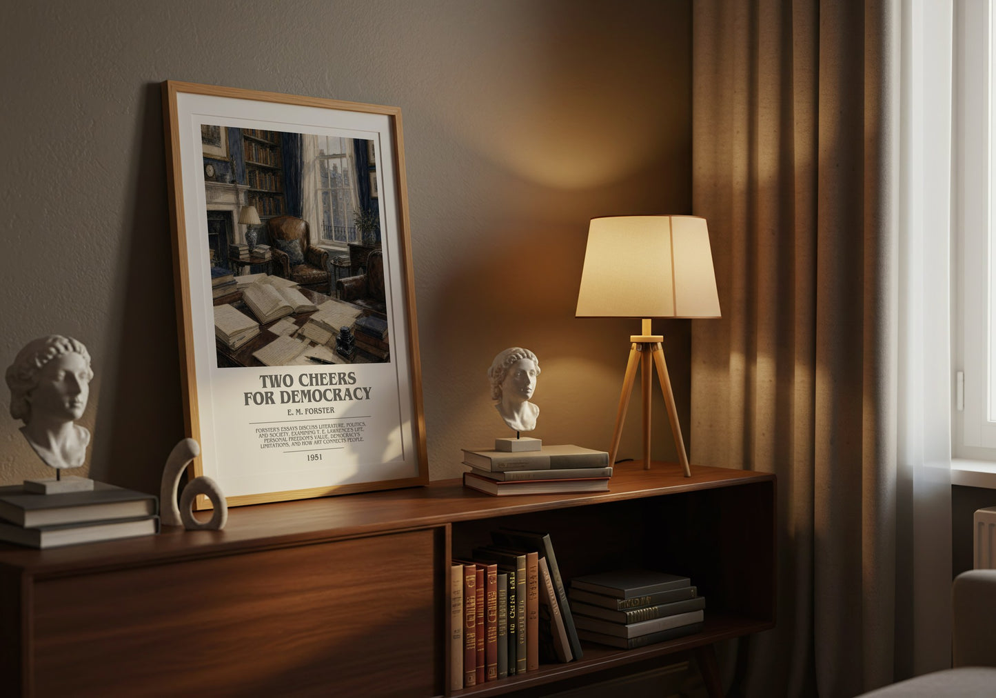 Two Cheers For Democracy bookish book poster framed on wall – non fiction wall art