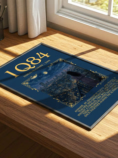 1Q84 Minimalist Book Poster by Haruki Murakami – print on a sunlit desk