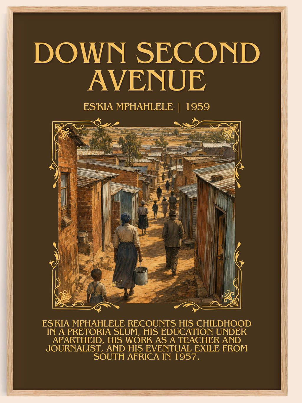 Down Second Avenue Minimalist Book Poster by Es'kia Mphahlele – book poster