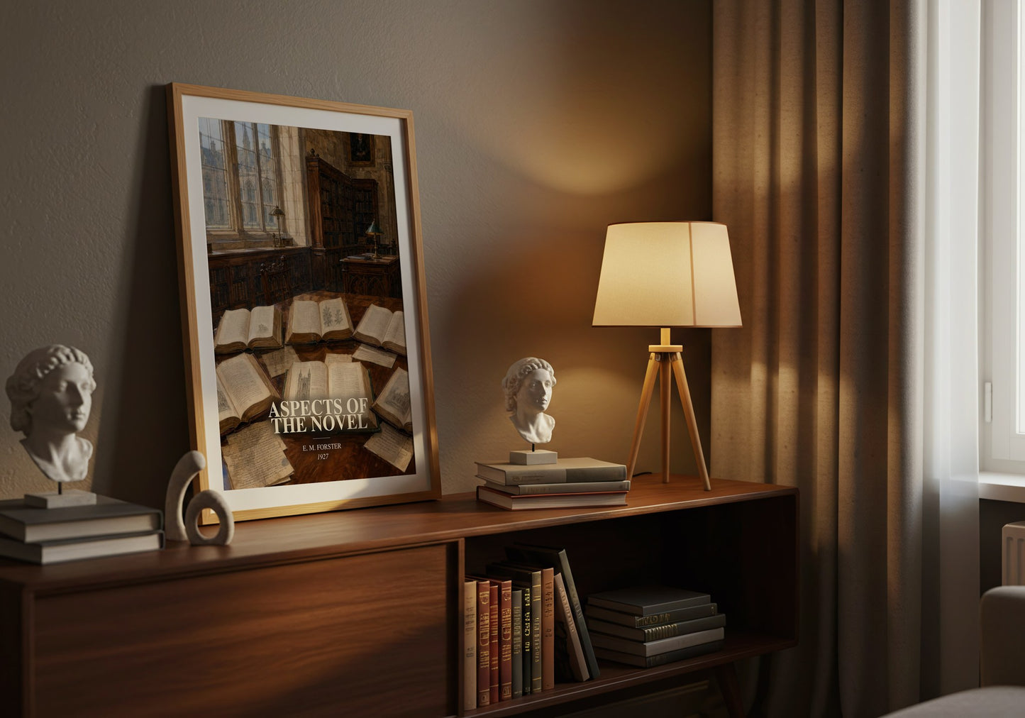Aspects Of The Novel watercolour print on bookshelf – E. M. Forster fan gift