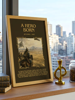 A Hero Born Minimalist Book Poster by Jin Yong – framed print on a city-view windowsill