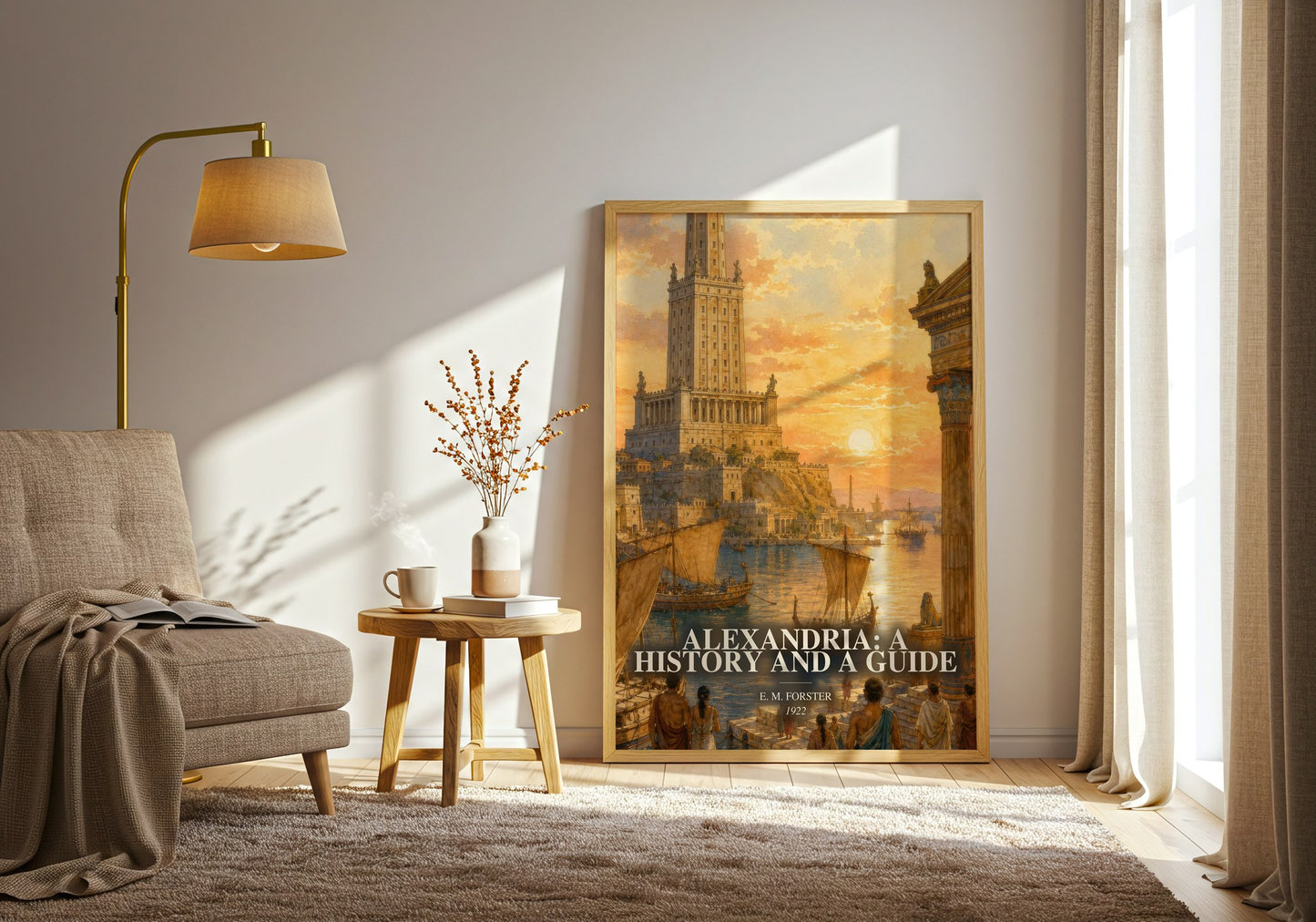 Alexandria: A History And A Guide watercolour print in frame leaning in hallway – non fiction wall art